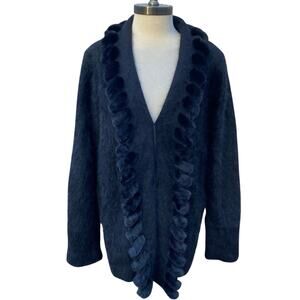 Vintage y2K Angora Rabbit Fur Blend Black Cardigan Women’s Size XL